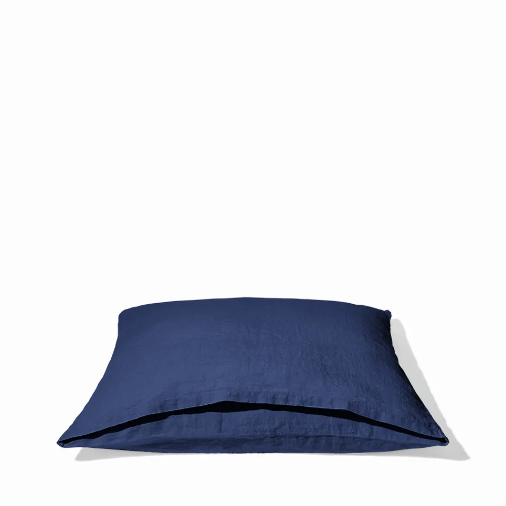 200 LINTEX Taie d'oreiller en lin lavé - Bleu Shibori