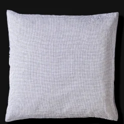200 LINTEX Taie d'oreiller en lin lavé - Carreaux Bleu Shibori