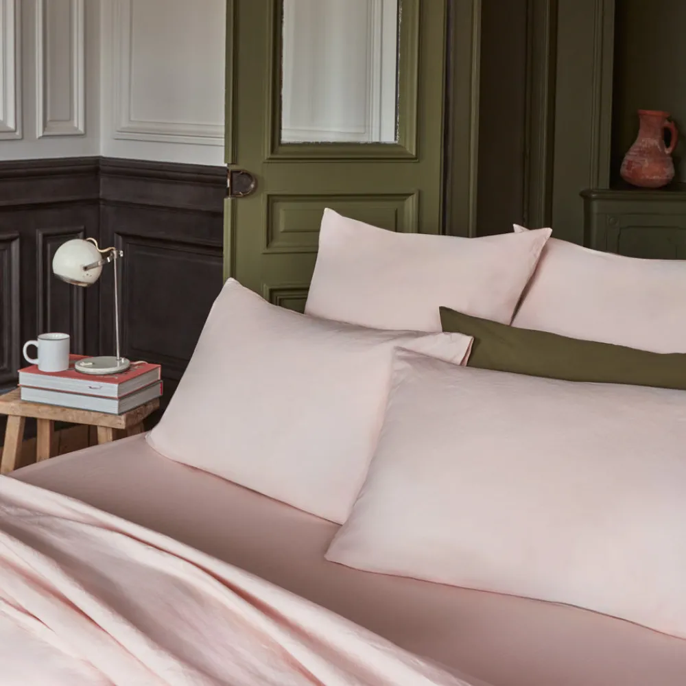 1700 COTEX Taie d'oreiller en percale de coton - Rose des Sables