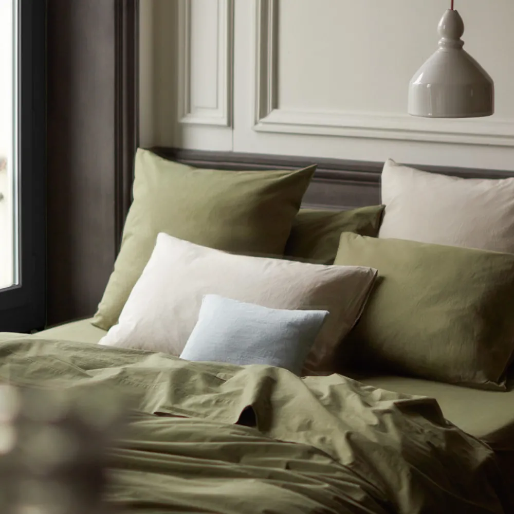 1700 COTEX Taie d'oreiller en percale de coton - Vert Camouflage
