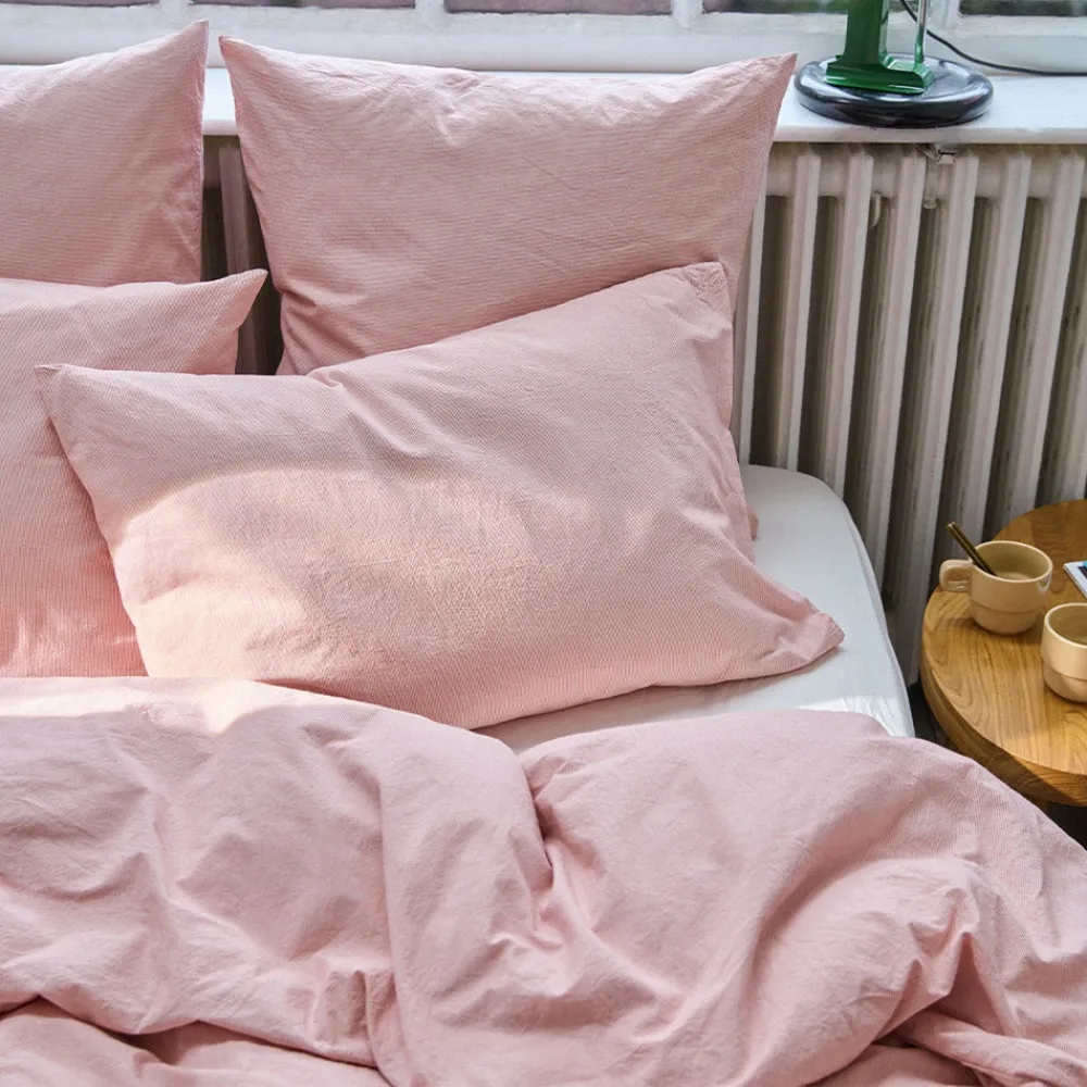 1700 COTEX Taie d'oreiller en percale de coton - Rayures Rouge Ocre