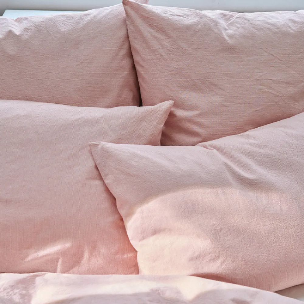 1700 COTEX Taie d'oreiller en percale de coton - Rayures Rouge Ocre