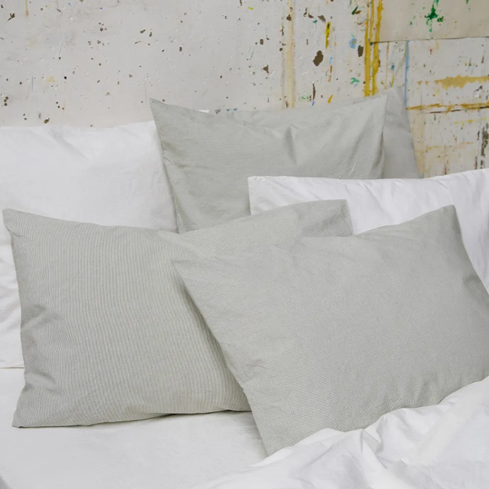 1700 COTEX Taie d'oreiller en percale de coton - Rayures Vert Camouflage