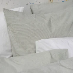 1700 COTEX Taie d'oreiller en percale de coton - Rayures Vert Camouflage