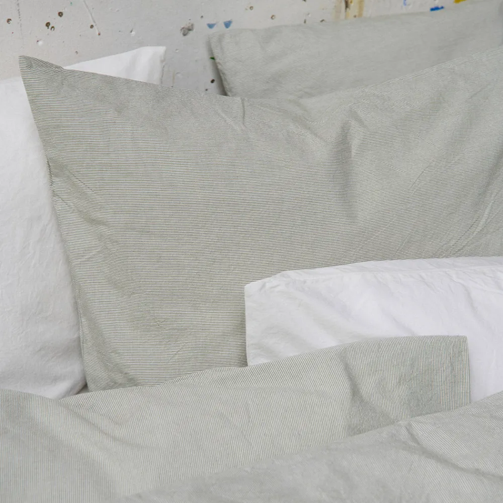 1700 COTEX Taie d'oreiller en percale de coton - Rayures Vert Camouflage