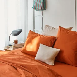 1700 COTEX Taie d'oreiller en percale de coton - Rouge Ocre