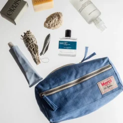200 LINTEX Trousse de toilette en lin lavé - Bleu Paros
