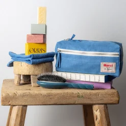 200 LINTEX Trousse de toilette en lin lavé - Bleu Paros