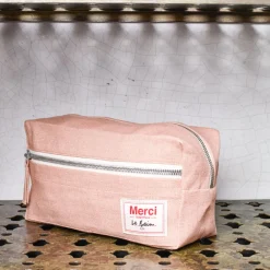 200 LINTEX Trousse de toilette en lin lavé - Rose Argile