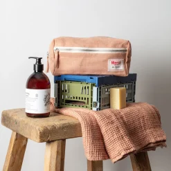 200 LINTEX Trousse de toilette en lin lavé - Rose Argile