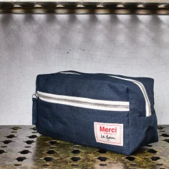 200 LINTEX Trousse de toilette en lin lavé - Bleu Encre