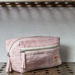 200 LINTEX Trousse de toilette en lin lavé - Rayures Chemise Rouge Pompei