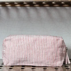 200 LINTEX Trousse de toilette en lin lavé - Rayures Chemise Rouge Pompei
