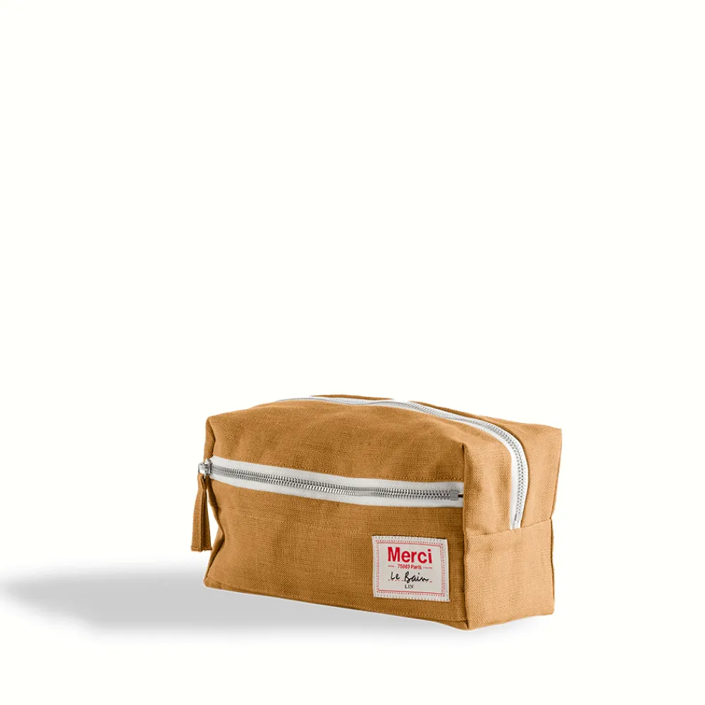 200 LINTEX Trousse de toilette en lin lavé - Jaune Asahi