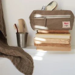 200 LINTEX Trousse de toilette en lin lavé - Brun Cha Iro