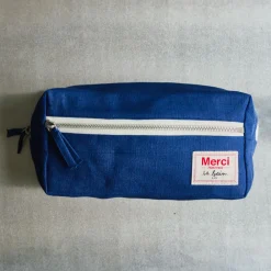 200 LINTEX Trousse de toilette en lin lavé - Bleu Shibori