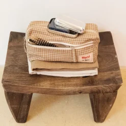 200 LINTEX Trousse de toilette en lin lavé - Carreaux Brun Cha Iro