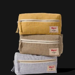 200 LINTEX Trousse de toilette en lin lavé - Carreaux Brun Cha Iro