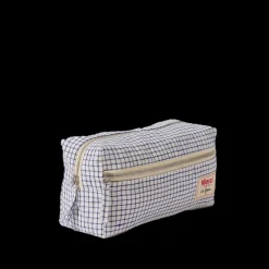 200 LINTEX Trousse de toilette en lin lavé - Carreaux Bleu Shibori