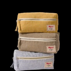 200 LINTEX Trousse de toilette en lin lavé - Carreaux Bleu Shibori