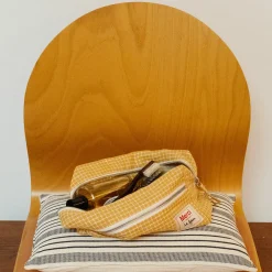 200 LINTEX Trousse de toilette en lin lavé - Carreaux Jaune Asahi