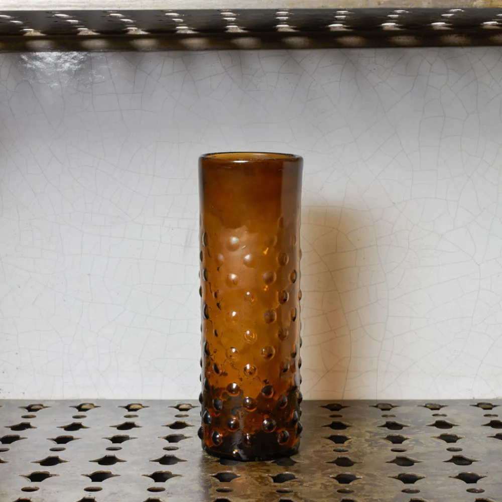 1108 SALAHEDDIN Vase Bulles en verre soufflé - Ambre