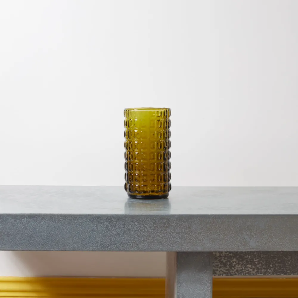 1286 HOUSEHOLD HARDWARE Vase verre reyclé 70's - Moutarde