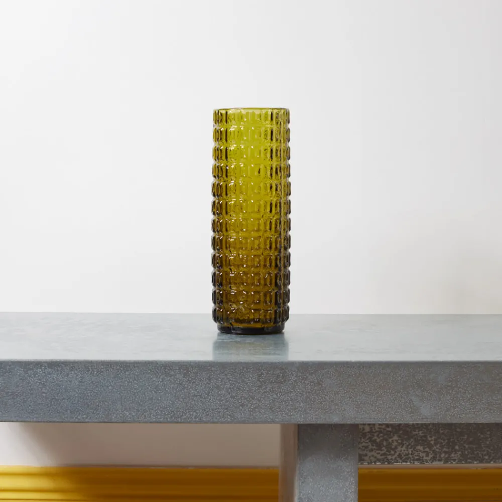 1286 HOUSEHOLD HARDWARE Vase verre reyclé 70's - Moutarde